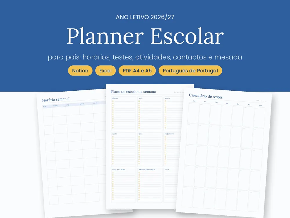 Planner Escolar para Pais 2026/27